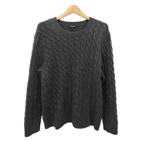 Express Men’s Gray Fisherman Cable Knit Sweater XL Chunky Preppy Classic - Picture 1 of 5